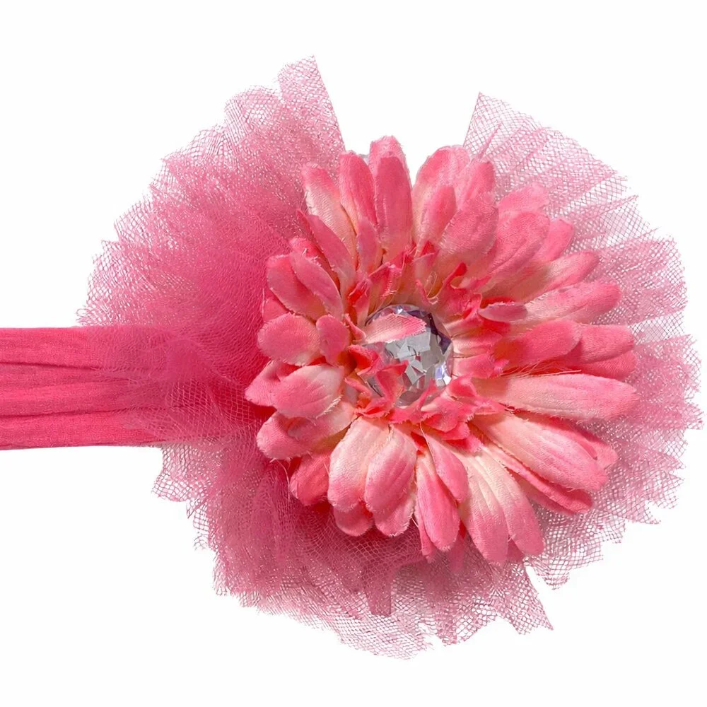 Kids Kapers Pink  Aster‎ Flowery Baby Toddler Girls Headband Tulle Bling NEW
